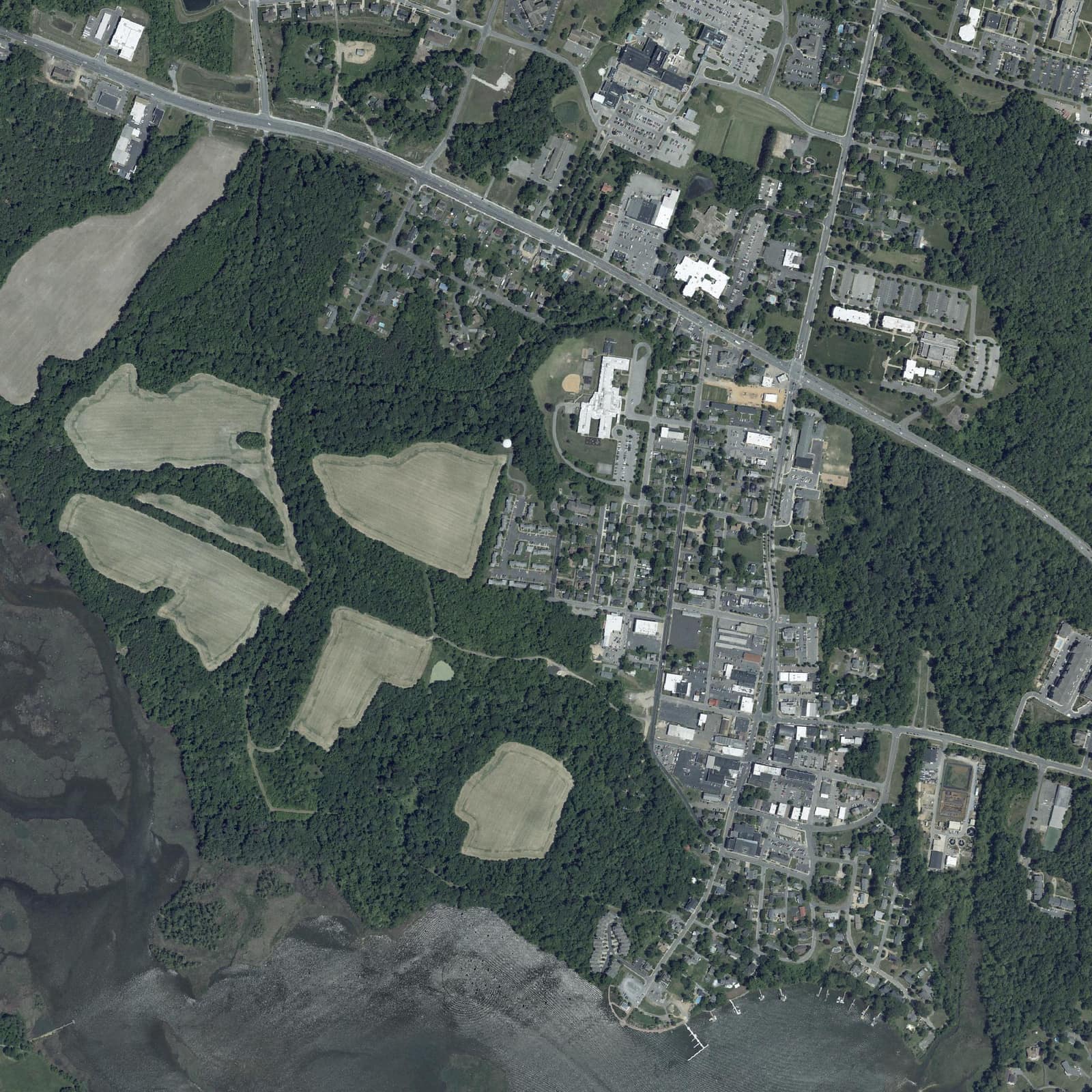 Aerial view of the neighborhood around Leonardtown Village